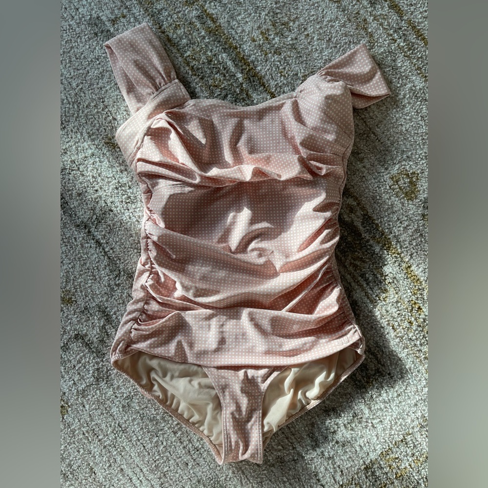 Albionfit albion fit light pink and white gingham one piece swimsuit $138